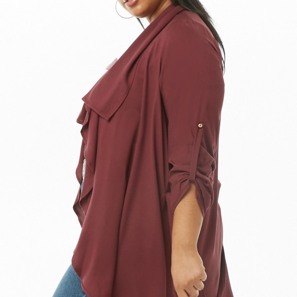 Burgundy Ruffled Duster Jacket 1X - Picture 4 of 4